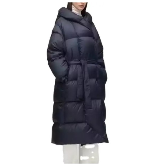 Winter Thickened 90 White Duck Down Over The Knee Length Hooded Zipper Puffer Padded Women's Down Coats