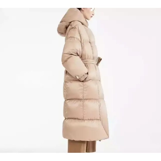 Winter Thickened 90 White Duck Down Over The Knee Length Hooded Zipper Puffer Padded Women's Down Coats