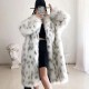  European and American Imitation Fur Coat Women's Medium Length No Belt Spotted Long Sleeve Leopard Print Long Fur Coat