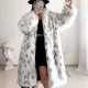  European and American Imitation Fur Coat Women's Medium Length No Belt Spotted Long Sleeve Leopard Print Long Fur Coat