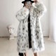  European and American Imitation Fur Coat Women's Medium Length No Belt Spotted Long Sleeve Leopard Print Long Fur Coat