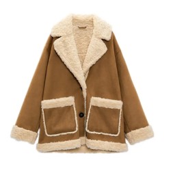 Latest Design Teddy Coat Women Winter Fashion Top Vintage Long Cuff Link Overcoat with Double Wool Lapel Pockets women coat