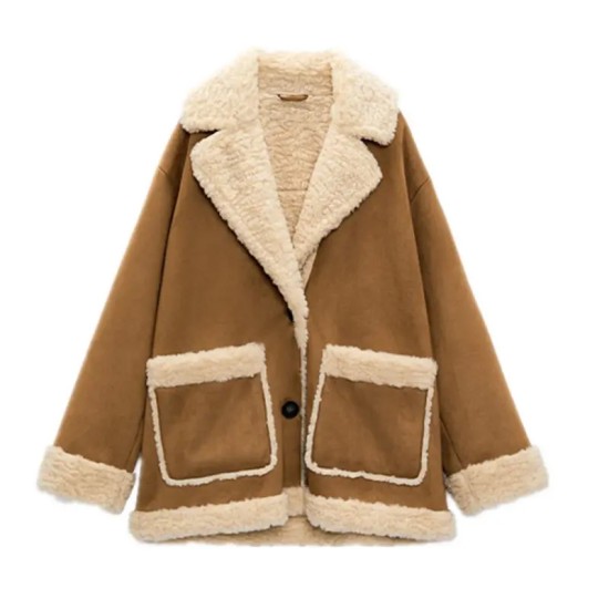 Latest Design Teddy Coat Women Winter Fashion Top Vintage Long Cuff Link Overcoat with Double Wool Lapel Pockets women coat