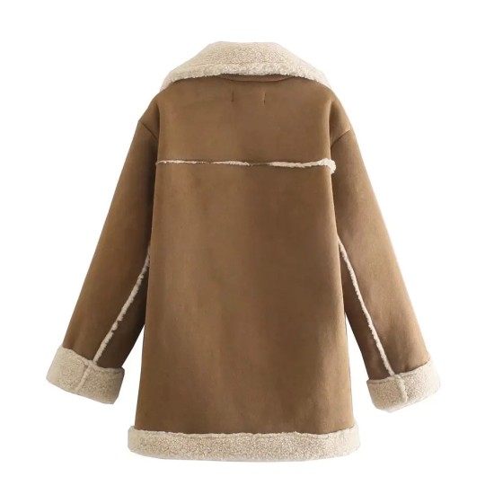 Latest Design Teddy Coat Women Winter Fashion Top Vintage Long Cuff Link Overcoat with Double Wool Lapel Pockets women coat