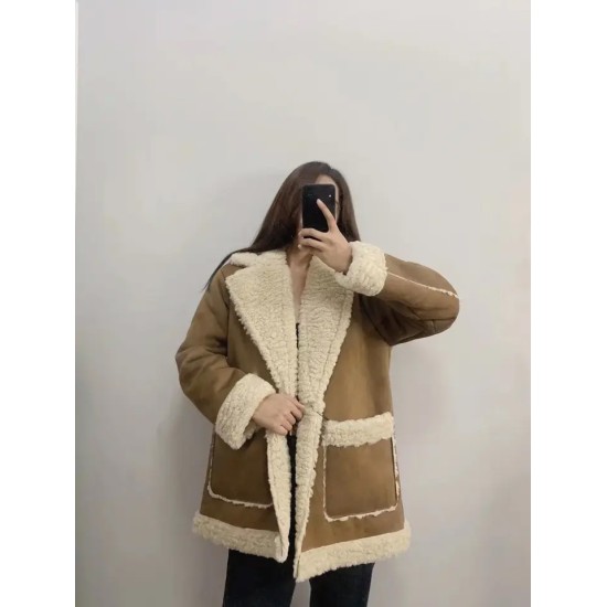 Latest Design Teddy Coat Women Winter Fashion Top Vintage Long Cuff Link Overcoat with Double Wool Lapel Pockets women coat