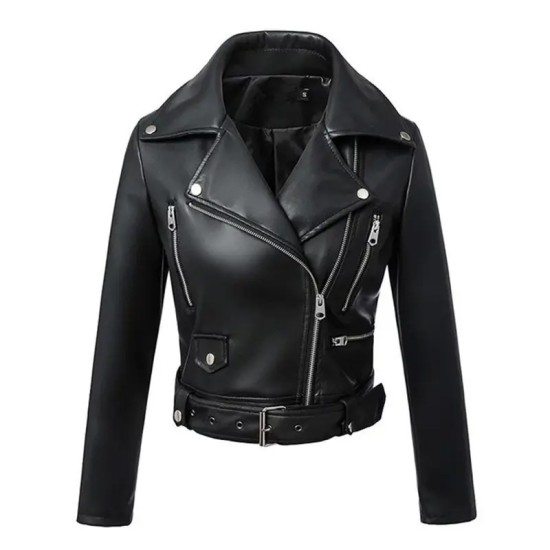  New Arrival Fashion Winter Black Faux Leather Jackets Turn Down Collar Zipper Basic Womens Jacket