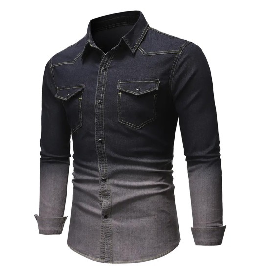 Vintage Washed Custom Summer Denim Long Sleeve Loose Mens' T-shirts